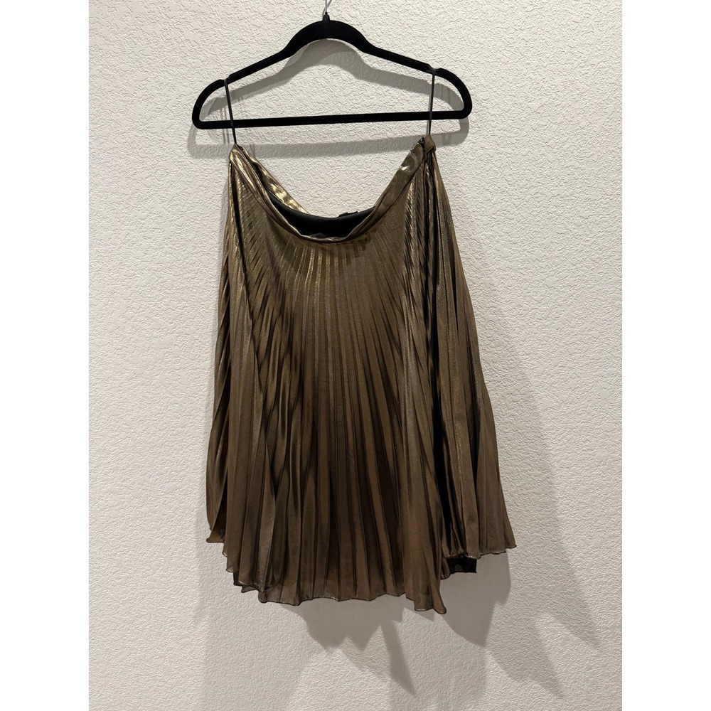 TOPSHOP Metallic Pleated Midi Skirt Gold Women's Size 12‎